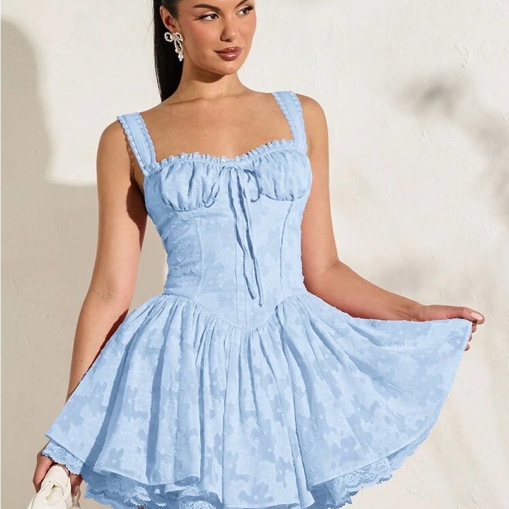 SHEIN Blue Ruched Tie Front Mini Dress